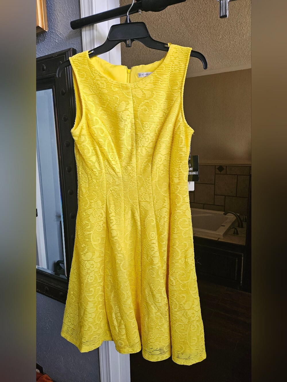 Sleeveless Textured Fit & Flare Yellow Dress